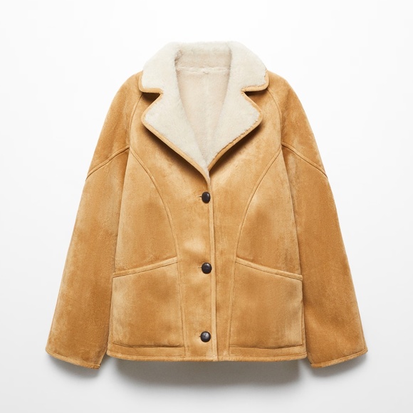 Mango shearling lined coat with buttons S - Picture 3 of 10